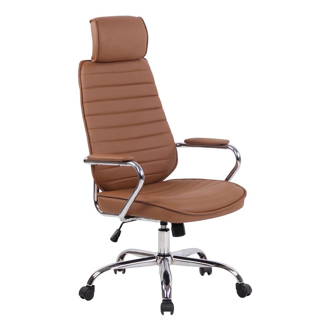 Poltrona Executive modello RENO, telaio in metallo, ampio schienale, rivestimento in Pelle color Marrone Chiaro