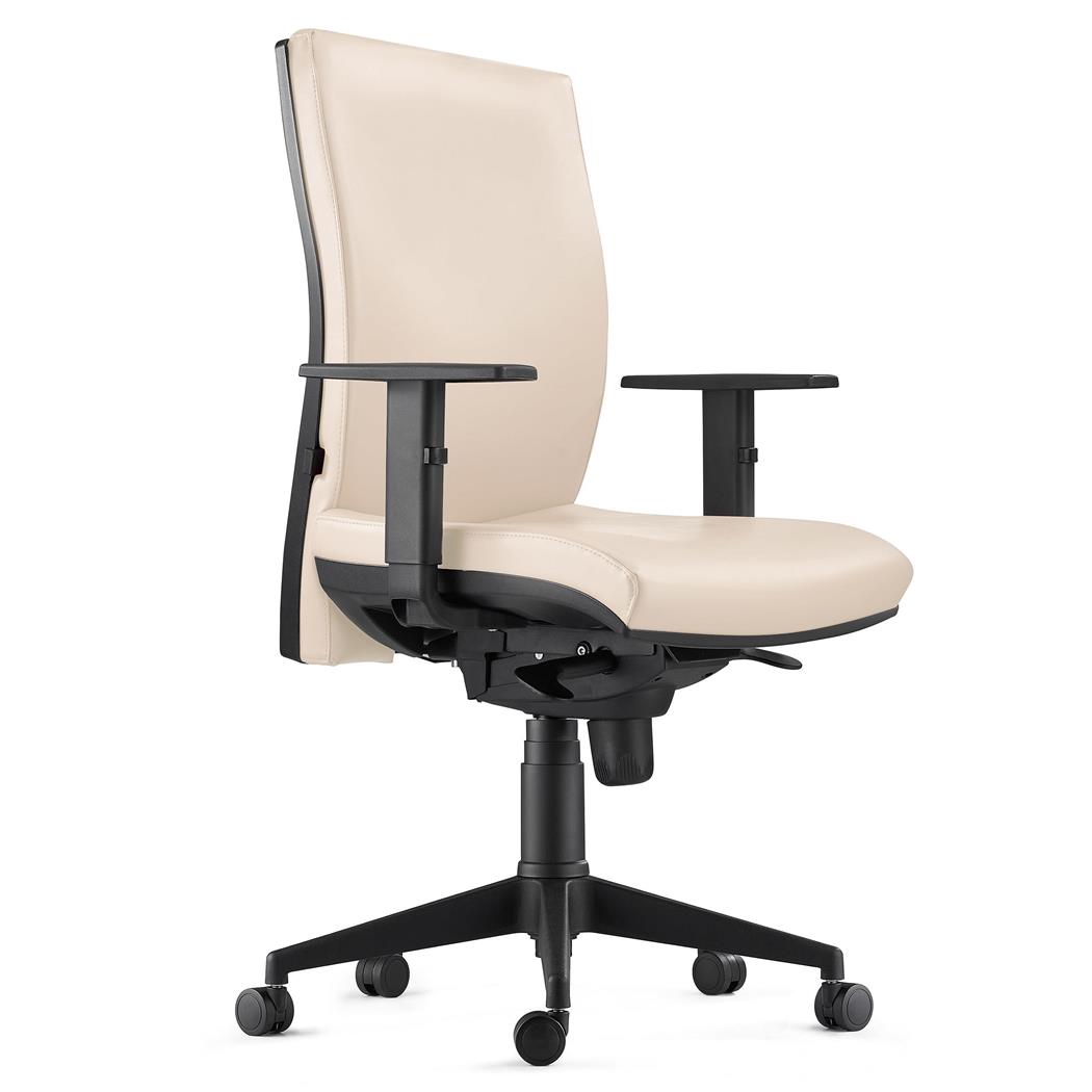 DEMO#  Sedia Ergonomica KEVIN, in Pelle color Crema con Sostegno Lombare e Braccioli Regolabili