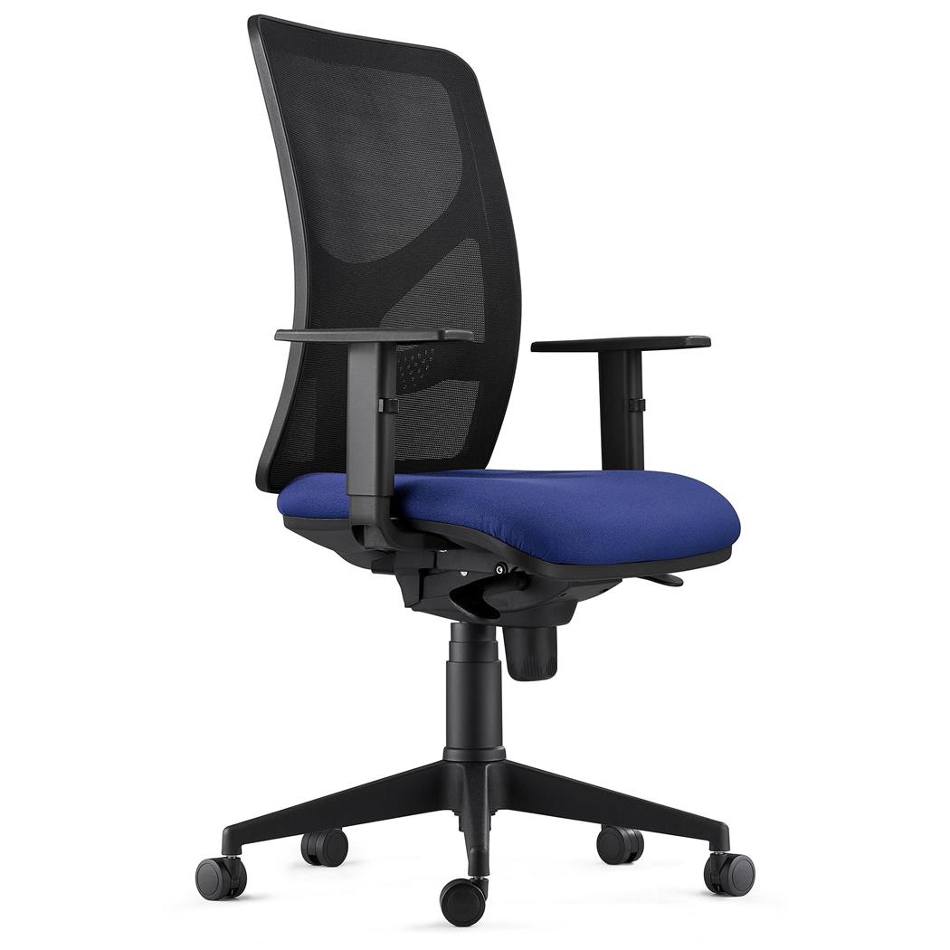 DEMO# Sedia da Ufficio MILO, Ergonomica, Braccioli Regolabili, Supporto Lombare, In Tessuto Ignifugo, Blu Scuro