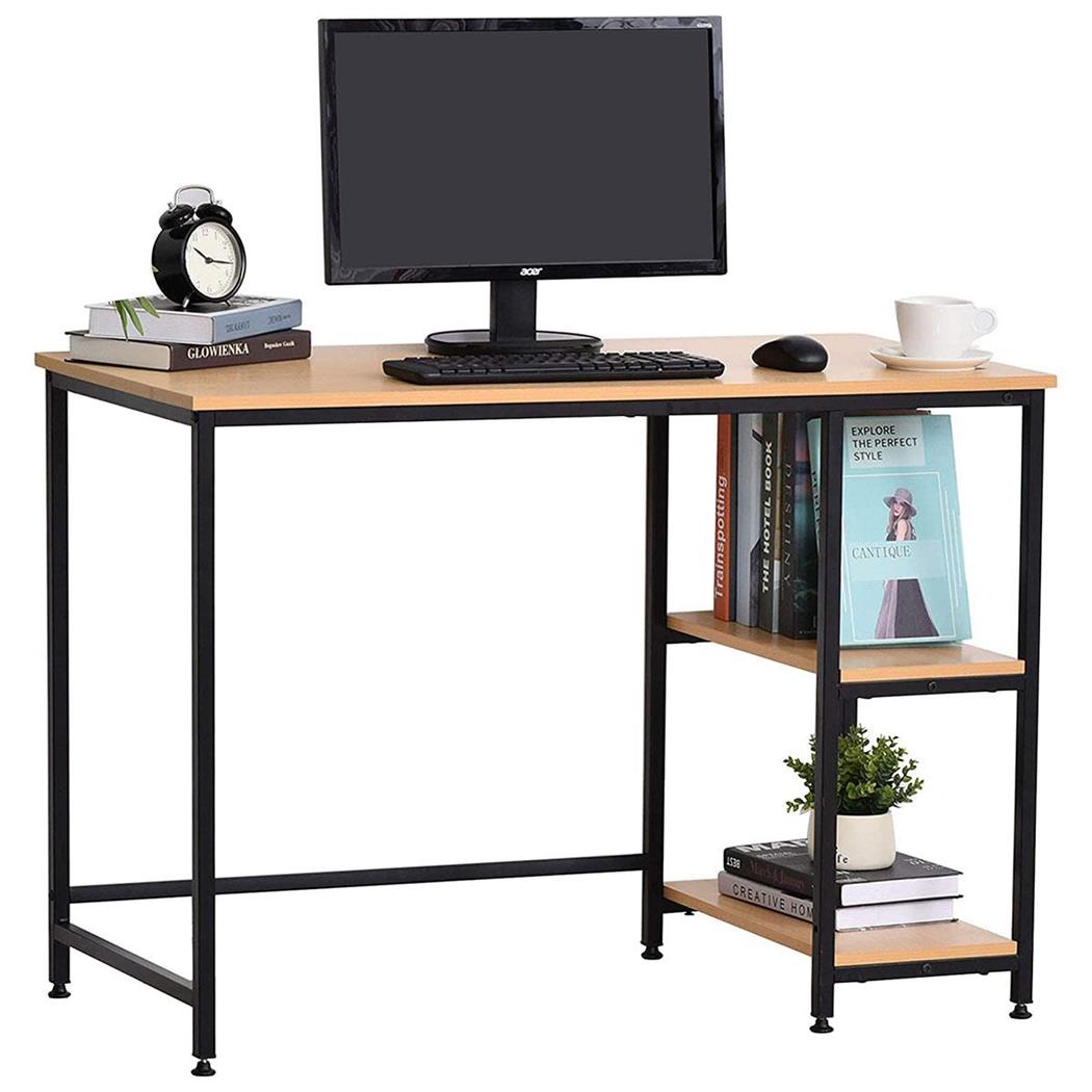 Tavolo per PC GIADA, 106x50x76cm, Telaio in Ferro Nero, Piano in Legno Faggio