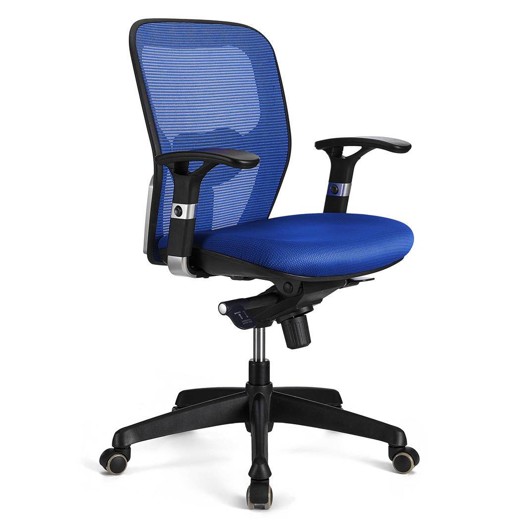 DEMO# Sedia Ergonomica FELIX, Sostegno Lombare Regolabile, Uso Professionale, in Blu