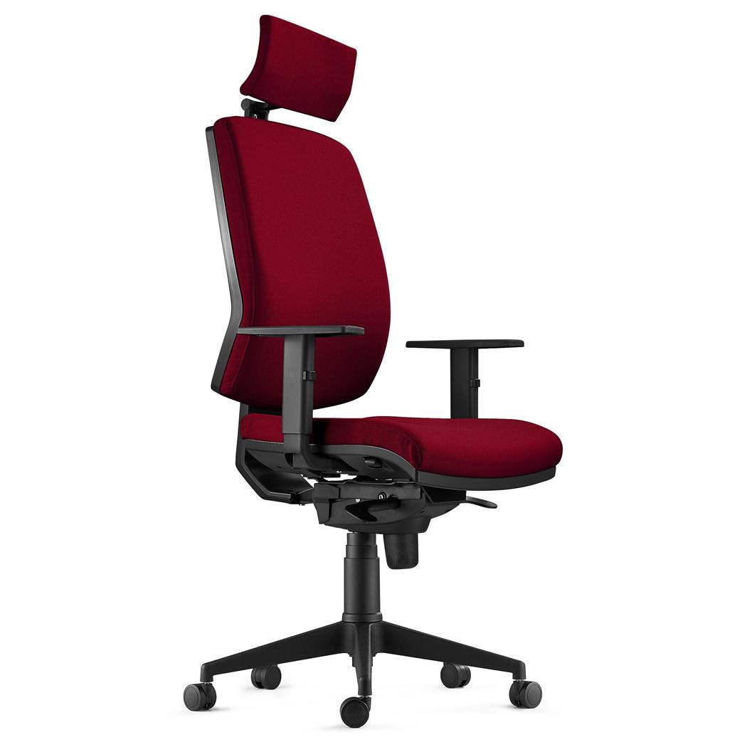 DEMO# Sedia Ergonomica OLIVER, in Tessuto color Bordeaux, con Poggiatesta e Soffice Imbottitura