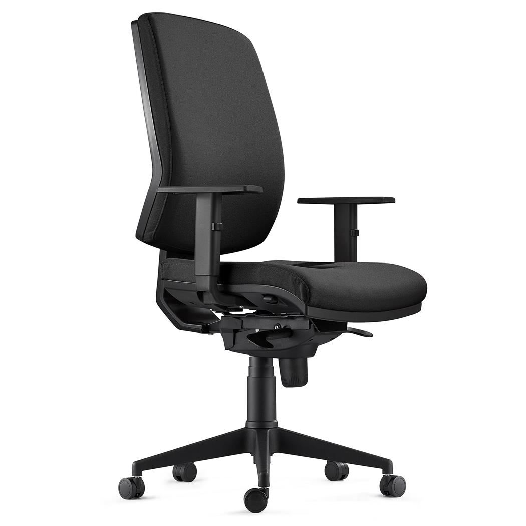 DEMO# Sedia Ergonomica OLIVER, in Tessuto color Nero, con Braccioli Regolabili e Soffice Imbottitura