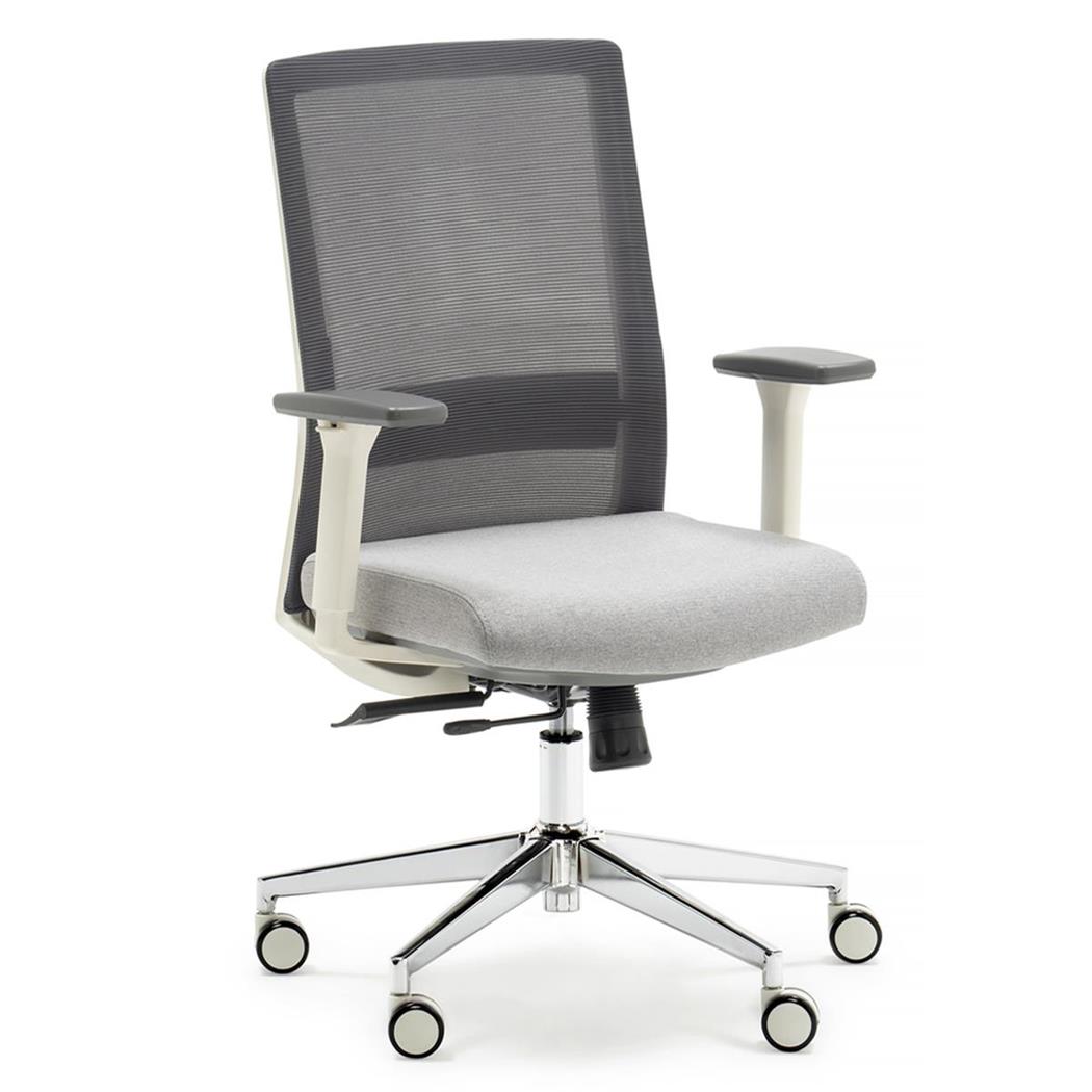 DEMO# Sedia Operativa ALBI, Ergonomica, Supporto Lombare Regolabile, Rete e Tessuto, Grigio