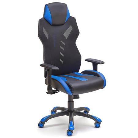 Poltrona Gaming SCORPIO, Braccioli Regolabili, Pelle e Rete Traspirante Nero/Blu