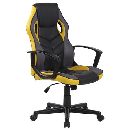 Sedia Gaming DELI, Design Sportivo, Schienale Alto, in Pelle Nero/Giallo