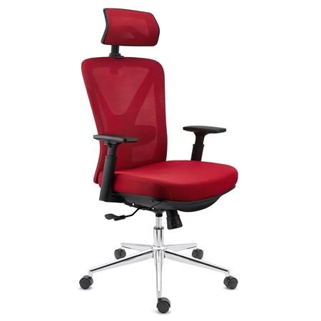 DEMO# Sedia Ergonomica TOWER, Confortevole, Poggiapiedi Estensibile, Sostegno Lombare, Rosso