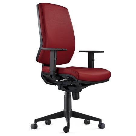 DEMO# Sedia Ergonomica OLIVER, in Vera Pelle color Bordeaux, con Braccioli Regolabili 