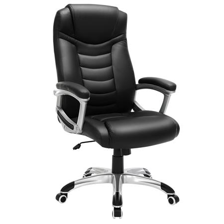 DEMO# Poltrona ufficio ASLAN, Spessa Imbottitura, Eleganti Cuciture, in Pelle color Nero