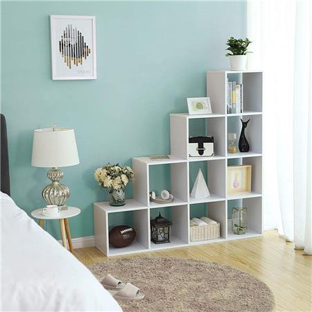 Libreria ASCEN, 10 Scomparti Cubici, 129,5x29x129,5 cm, In Legno Bianco