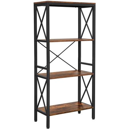 Libreria stile Industrial SELENE, 60x30x133 cm, Acciaio e Legno color Noce