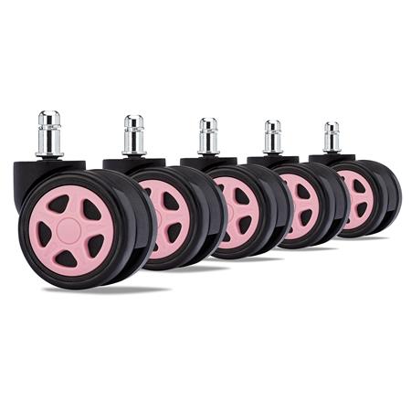 5x Ruote Universali, Perno da 11mm, Apposite per Sedie da ufficio, Rosa