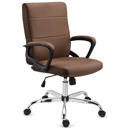 DEMO# Sedia da Ufficio CONTE, Design Moderno, Imbottita e Molto Confortevole, Pelle Marrone