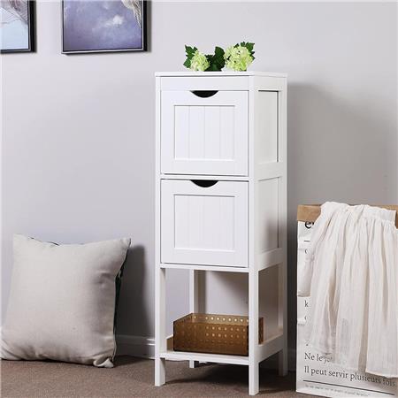 Mobiletto JULIUS, Comodi Cassetti Estraibili, 30x30x89 cm, Legno Bianco