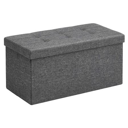 Cassapanca ENOCK, Contenitore Portaoggetti, in Legno e Tessuto Grigio Scuro