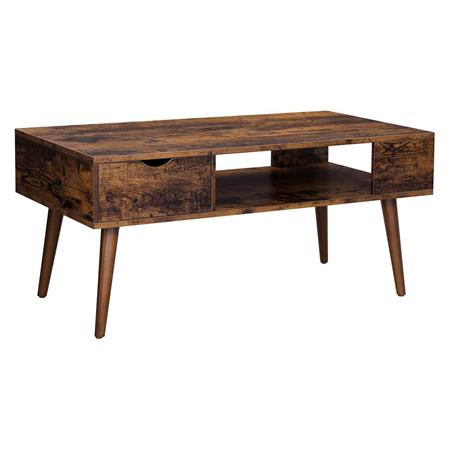 Tavolino HARVEY, Con Cassetto e Scomparto Aperto, 100x50x45cm, In Metallo e Legno Faggio