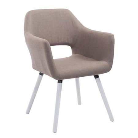 Sedia Ospiti KALUM, Imbottita, Gambe Bianche, Tessuto Marrone Chiaro