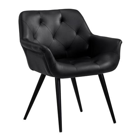 Poltroncina per ospiti LIDIA, Design Avvolgente, Gambe Nere, Pelle Nera