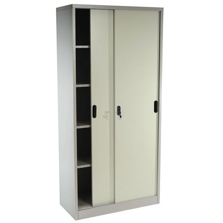 Armadio Metallico CARLEY, 180x85x40cm, Ante Scorrevoli, Acciaio, color Crema