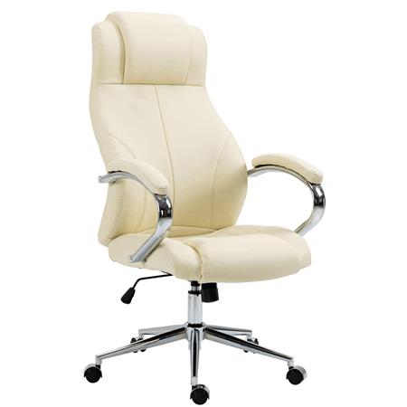 Poltrona da Ufficio CRISTOBAL, Ergonomica e Confortevole, Base in Metallo, Vera Pelle, Crema