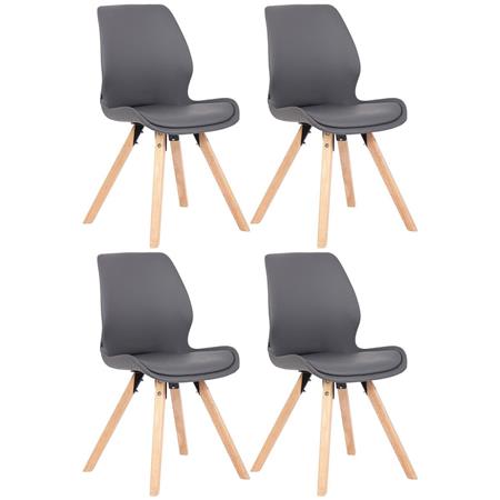 Lotto da 4 Sedie Ospiti KALI, Gambe Legno color Faggio, Seduta Imbottita, Pelle Grigio
