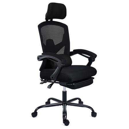 DEMO# Sedia Ergonomica DELTA, Confortevole, Poggiapiedi Estensibile, Cuscino Lombare, Nero