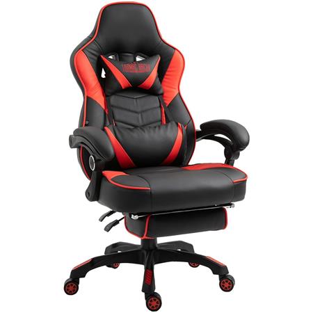 Poltrona Gaming SENNA, Confortevole, Poggiapiedi e Supporto Lombare, Pelle Nera e Rossa