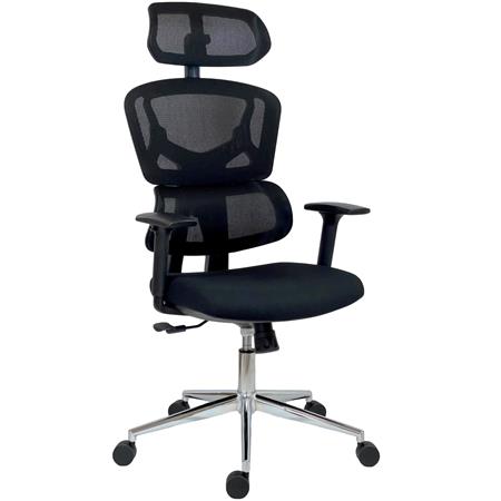 DEMO# Sedia Ergonomica SIDNEY, Massimo Comfort, Base in Metallo, Seduta in Rete e Tessuto, Nero