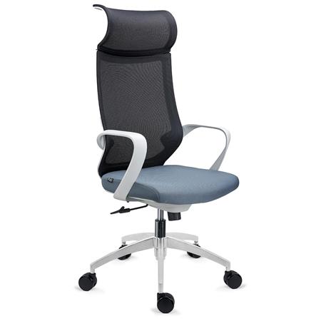 Sedia per Ufficio SINTRA GREY, Ergonomica, Confortevole, Poggiatesta, Rete e Tessuto, Nero e Azzurro