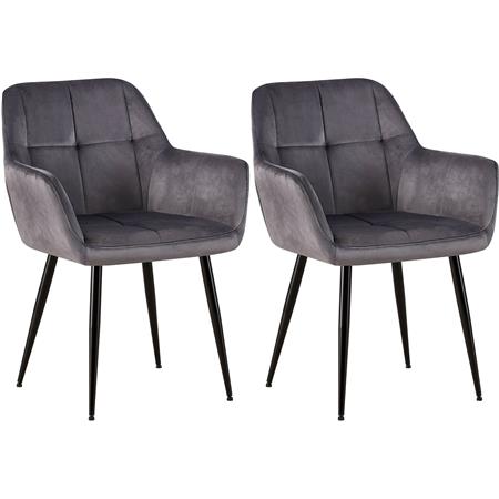 Lotto da 2 sedie Ospiti AMISA, Design Moderno, Gambe in Metallo, Seduta in Velluto Grigio Scuro
