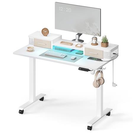 Scrivania per PC NEPAL, 120x60cm, Regolabile in Altezza, Supporto per Monitor, Bianco