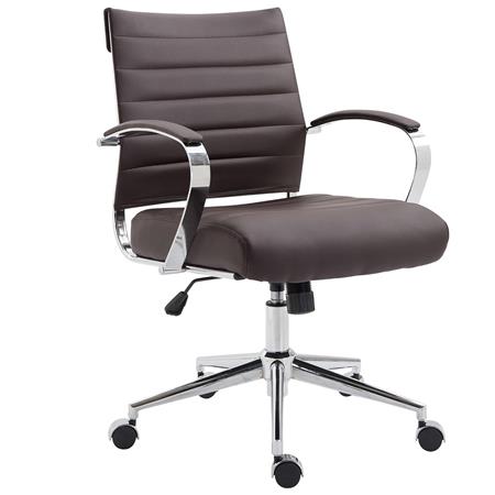 Sedia Per Ufficio EVERY, Design Moderno ed Elegante, Struttura in Metallo, Pelle Marrone