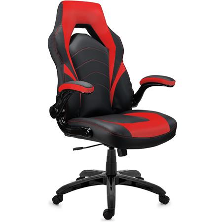 DEMO# Sedia Gaming NITRO, Molto Confortevole, Braccioli Abbattibili, Pelle, Nero e Rosso