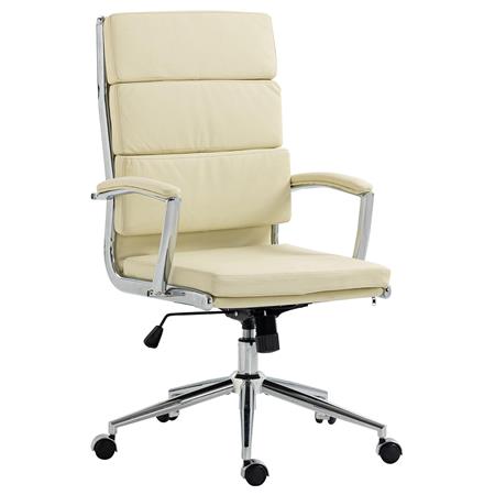 Poltrona Per Ufficio TODRA, Confortevole, Elegante ed Imbottita, in Pelle, Crema