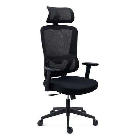 Sedia Ergonomica SUPRA, Confortevole, Supporto Lombare, Poggiatesta, Rete Traspirante e Tessuto, Nero