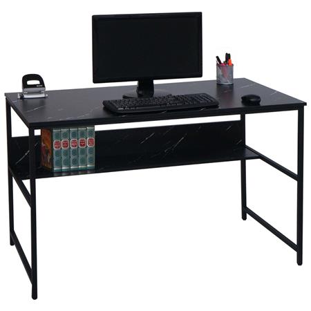 Scrivania per PC EVOKE, 120x60x78cm, Telaio in Acciaio Nero, Piano in Legno Colore Nero effetto Marmo