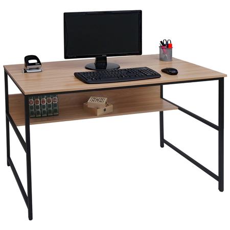 Scrivania per PC EVOKE, 120x60x78cm, Telaio in Acciaio Nero, Piano in Legno Colore Rovere