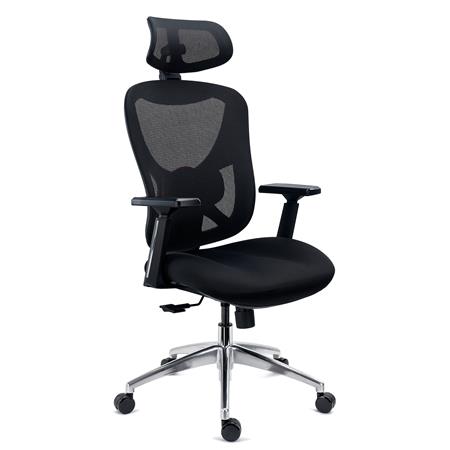 Sedia Ergonomica URUS, Schienale Regolabile in Altezza, Supporto Lombare, Base in Metallo, Nero