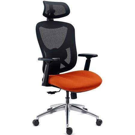 Sedia Ergonomica URUS, Schienale Regolabile in Altezza, Supporto Lombare, Base in Metallo, Arancione
