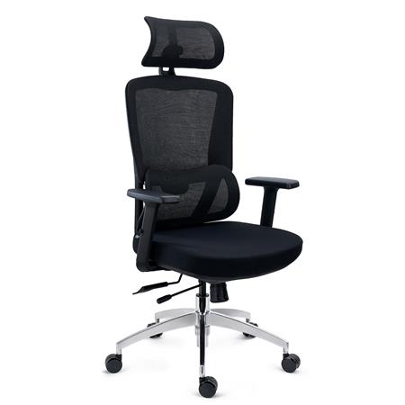 Sedia Ergonomica SUPRA MAX, Regolazioni Avanzate, Poggiatesta, Rete Traspirante e Tessuto, Nero
