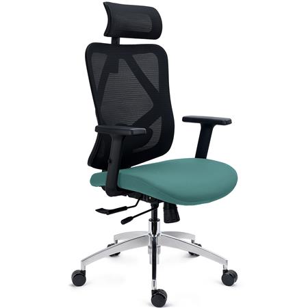 Sedia Ergonomica LONDON, Supporto Lombare Regolabile, Braccioli 3D, Rete e Tessuto, Verde