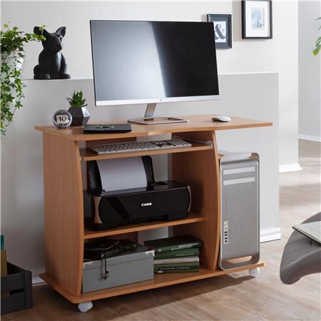 DEMO# Scrivania per Computer DUKE in legno, con ruote e ripiano estraibile, cm 90x50, color Faggio