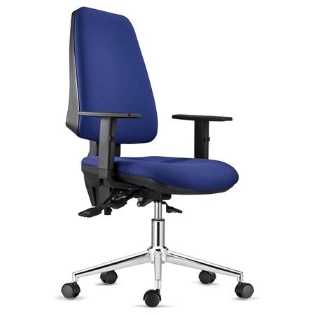 DEMO#Sedia Ergonomica INDIANA, Base Metallica, Tessuto Ignifugo Blu Scuro, con Braccioli Regolabili
