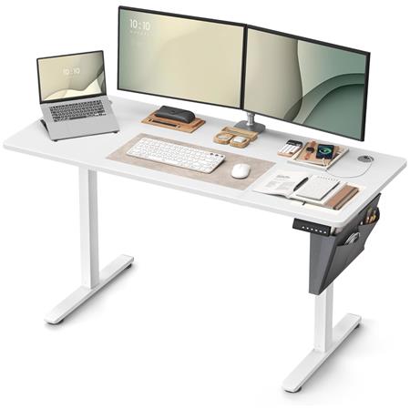 Scrivania per PC COHEN, 140x60cm, Regolabile in Altezza, Telaio in Acciaio, Colore Bianco 