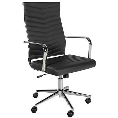 Sedia da Ufficio KOBE, Elegante e Moderna, Struttura in Metallo, Pelle Nera