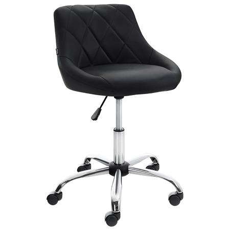 Sgabello da Ufficio DOVEN, Seduta Imbottita, Rivestimento in Pelle con Cuciture, Nero