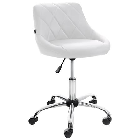 Sgabello da Ufficio DOVEN, Seduta Imbottita, Rivestimento in Pelle con Cuciture, Bianco