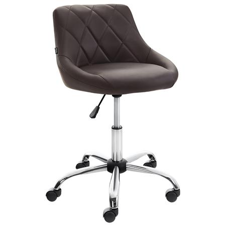 Sgabello da Ufficio DOVEN, Seduta Imbottita, Rivestimento in Pelle con Cuciture, Marrone