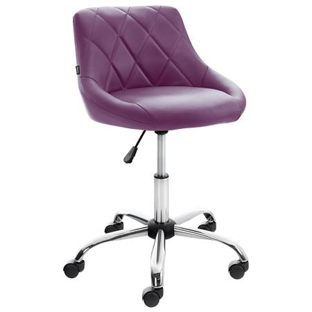 Sgabello da Ufficio DOVEN, Seduta Imbottita, Rivestimento in Pelle con Cuciture, Viola