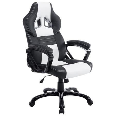 Poltrona Gaming LECLERC, Confortevole, Design Sportivo, in Pelle Nero/Bianco